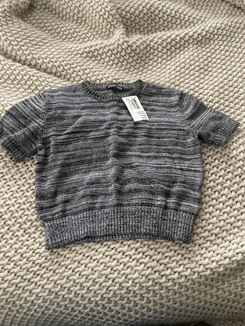 American Apparel Gray Marled Short-Sleeve Cropped Crewneck Sweater